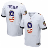 Men's Nike Baltimore Ravens #9 Justin Tucker Elite White Road USA Flag Fashion NFL Jersey