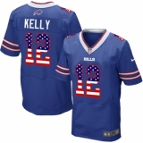 Men's Nike Buffalo Bills #12 Jim Kelly Elite Royal Blue Home USA Flag Fashion NFL Jersey