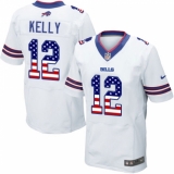Men's Nike Buffalo Bills #12 Jim Kelly Elite White Road USA Flag Fashion NFL Jersey