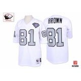 Mitchell And Ness Oakland Raiders #81 Tim Brown 1994 White Silver No. with 75TH Patch Authentic NFL Jersey