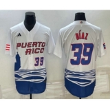 Men's Puerto Rico Baseball #39 Edwin Diaz Number 2023 White World Baseball Classic Stitched Jersey