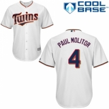 Men's Majestic Minnesota Twins #4 Paul Molitor Replica White Home Cool Base MLB Jersey