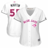 Women's Majestic Toronto Blue Jays #55 Russell Martin Replica White Mother's Day Cool Base MLB Jersey