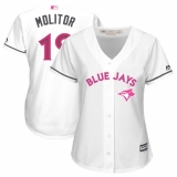 Women's Majestic Toronto Blue Jays #19 Paul Molitor Replica White Mother's Day Cool Base MLB Jersey