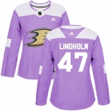 Women's Adidas Anaheim Ducks #47 Hampus Lindholm Authentic Purple Fights Cancer Practice NHL Jersey
