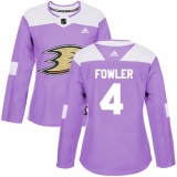Women's Adidas Anaheim Ducks #4 Cam Fowler Authentic Purple Fights Cancer Practice NHL Jersey