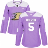 Women's Adidas Anaheim Ducks #5 Korbinian Holzer Authentic Purple Fights Cancer Practice NHL Jersey