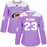 Women's Adidas Carolina Hurricanes #23 Brock McGinn Authentic Purple Fights Cancer Practice NHL Jersey