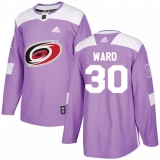 Youth Adidas Carolina Hurricanes #30 Cam Ward Authentic Purple Fights Cancer Practice NHL Jersey