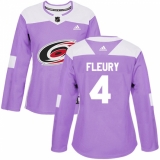 Women's Adidas Carolina Hurricanes #4 Haydn Fleury Authentic Purple Fights Cancer Practice NHL Jersey