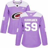 Women's Adidas Carolina Hurricanes #59 Janne Kuokkanen Authentic Purple Fights Cancer Practice NHL Jersey