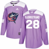 Youth Adidas Columbus Blue Jackets #28 Oliver Bjorkstrand Authentic Purple Fights Cancer Practice NHL Jersey