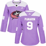 Women's Adidas Columbus Blue Jackets #9 Artemi Panarin Authentic Purple Fights Cancer Practice NHL Jersey