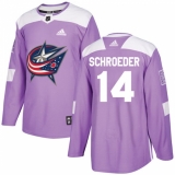 Men's Adidas Columbus Blue Jackets #14 Jordan Schroeder Authentic Purple Fights Cancer Practice NHL Jersey