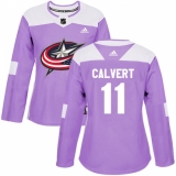 Women's Adidas Columbus Blue Jackets #11 Matt Calvert Authentic Purple Fights Cancer Practice NHL Jersey