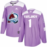 Youth Adidas Colorado Avalanche #1 Semyon Varlamov Authentic Purple Fights Cancer Practice NHL Jersey