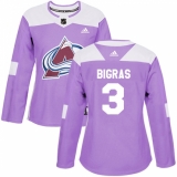 Women's Adidas Colorado Avalanche #3 Chris Bigras Authentic Purple Fights Cancer Practice NHL Jersey