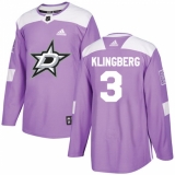Men's Adidas Dallas Stars #3 John Klingberg Authentic Purple Fights Cancer Practice NHL Jersey
