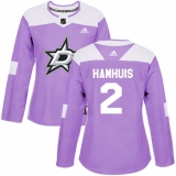 Women's Adidas Dallas Stars #2 Dan Hamhuis Authentic Purple Fights Cancer Practice NHL Jersey
