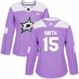 Women's Adidas Dallas Stars #15 Bobby Smith Authentic Purple Fights Cancer Practice NHL Jersey
