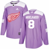 Men's Adidas Detroit Red Wings #8 Justin Abdelkader Authentic Purple Fights Cancer Practice NHL Jersey