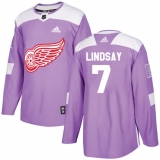Men's Adidas Detroit Red Wings #7 Ted Lindsay Authentic Purple Fights Cancer Practice NHL Jersey