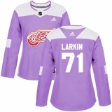 Women's Adidas Detroit Red Wings #71 Dylan Larkin Authentic Purple Fights Cancer Practice NHL Jersey