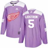 Youth Adidas Detroit Red Wings #5 Nicklas Lidstrom Authentic Purple Fights Cancer Practice NHL Jersey