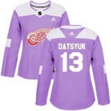 Women's Adidas Detroit Red Wings #13 Pavel Datsyuk Authentic Purple Fights Cancer Practice NHL Jersey
