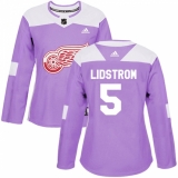 Women's Adidas Detroit Red Wings #5 Nicklas Lidstrom Authentic Purple Fights Cancer Practice NHL Jersey