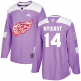 Men's Adidas Detroit Red Wings #14 Gustav Nyquist Authentic Purple Fights Cancer Practice NHL Jersey