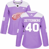 Women's Adidas Detroit Red Wings #40 Henrik Zetterberg Authentic Purple Fights Cancer Practice NHL Jersey
