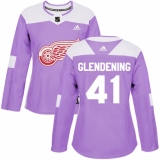 Women's Adidas Detroit Red Wings #41 Luke Glendening Authentic Purple Fights Cancer Practice NHL Jersey