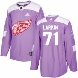 Men's Adidas Detroit Red Wings #71 Dylan Larkin Authentic Purple Fights Cancer Practice NHL Jersey