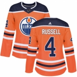 Women's Adidas Edmonton Oilers #4 Kris Russell Authentic Orange Home NHL Jersey