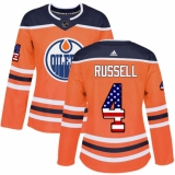 Women's Adidas Edmonton Oilers #4 Kris Russell Authentic Orange USA Flag Fashion NHL Jersey