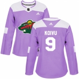 Women's Adidas Minnesota Wild #9 Mikko Koivu Authentic Purple Fights Cancer Practice NHL Jersey