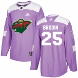 Men's Adidas Minnesota Wild #25 Jonas Brodin Authentic Purple Fights Cancer Practice NHL Jersey