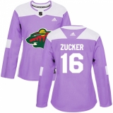 Women's Adidas Minnesota Wild #16 Jason Zucker Authentic Purple Fights Cancer Practice NHL Jersey