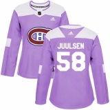 Women's Adidas Montreal Canadiens #58 Noah Juulsen Authentic Purple Fights Cancer Practice NHL Jersey