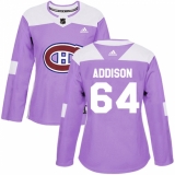 Women's Adidas Montreal Canadiens #64 Jeremiah Addison Authentic Purple Fights Cancer Practice NHL Jersey