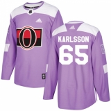 Youth Adidas Ottawa Senators #65 Erik Karlsson Authentic Purple Fights Cancer Practice NHL Jersey