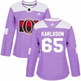 Women's Adidas Ottawa Senators #65 Erik Karlsson Authentic Purple Fights Cancer Practice NHL Jersey