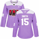 Women's Adidas Ottawa Senators #15 Zack Smith Authentic Purple Fights Cancer Practice NHL Jersey
