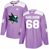 Men's Adidas San Jose Sharks #68 Melker Karlsson Authentic Purple Fights Cancer Practice NHL Jersey