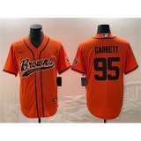 Men's Cleveland Browns #95 Myles Garrett Orange Cool Base Stitched Baseball Jersey