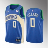 Men's Milwaukee Bucks #0 Damian Lillard Blue 2023-24 City Edition Stitched Basketball Jersey