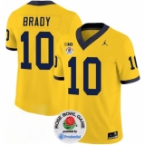 Men's Michigan Wolverines #10 Tom Brady 2023 F.U.S.E. Yellow Rose Bowl Stitched Jersey