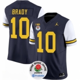 Men's Michigan Wolverines #10 Tom Brady 2023 F.U.S.E. Navy White Rose Bowl Stitched Jersey
