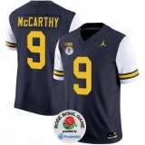 Men's Michigan Wolverines #9 J.J. McCarthy 2023 F.U.S.E. Navy White Rose Bowl Stitched Jersey